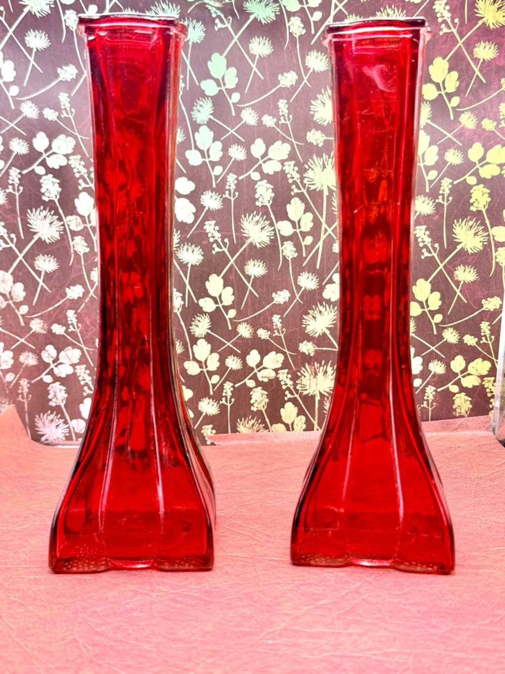 Red Glass Bud Vases - Set of 2